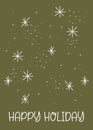 Vector green greeting card with the abstract decor in the silhouette of snowflakes in the hygge style