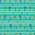 Vector green horizontal textured stripes tropical coconut trees seamless pattern background Royalty Free Stock Photo