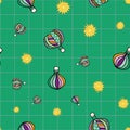 Vector Green hot air ballon with squares background pattern Royalty Free Stock Photo