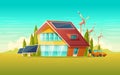 Vector green house, electric car renewable energy
