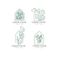 Vector Green house logo templates. Set of conceptual icons for hotel, real estate firm, eco friendly smart houses, cottages