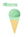 Vector green ice cream in cone, pistachio taste Royalty Free Stock Photo