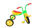 Vector green kids tricycle with yellow wheels