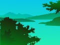 Vector green landscape with mountains - for card, background, ba