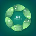 Vector green leaves circle round sign infographic. Template for diagram, graph, presentation and chart. Eco concept with Royalty Free Stock Photo