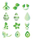 Vector green icons symbol set, leaf, green drops, environment, natural, organic set