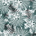 Vector green mint passion flower and ostrich fern seamless repeat pattern. Suitable for fabric, wallpaper and gift wrap. Royalty Free Stock Photo