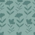 Vector green monochorme flowers with texture seamless pattern background with blooming branch