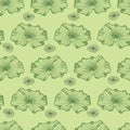 Vector green monochrome curvy lotus lily pads rows of leaves seamless pattern 08. Perfect for fabric, scrapbooking and Royalty Free Stock Photo