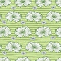Vector green monochrome curvy lotus lily pads rows of leaves seamless pattern 08 with stripes. Perfect for fabric Royalty Free Stock Photo