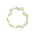 Vector green natural frame template, circle with leaves, blank round shape frame. Royalty Free Stock Photo
