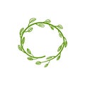 Vector green natural frame template, circle with leaves, blank wreath frame. Royalty Free Stock Photo