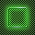 Vector Green Neon Square Frame, Glowing Border Blank Template Isolated.