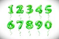 Vector green number 1, 2, 3, 4, 5, 6, 7, 8, 9, 0 metallic balloon. Party decoration golden balloons. Anniversary sign for happy ho