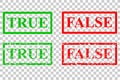 Green and red rubber stamp effect sign true and false at transparent effect background Royalty Free Stock Photo