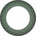 Vector green round oriental ornament. Arabic patterned circle of Iran, Iraq, Turkey, Syria.