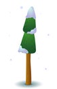 Vector green snowy coniferous tree. Game UI flat. Isolated stock illustration. Stylized spruce for logo or postcards