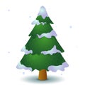 Vector green snowy coniferous tree. Game UI flat. Isolated stock illustration. Stylized spruce for logo or postcards