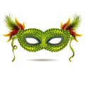 Vector green venetian carnival mask with feathers. EPS Royalty Free Stock Photo