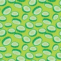 Green rind cucumber seamless repeat pattern on yellow green background