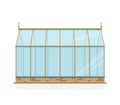 Vector greenhouse with glass, foundations and gable roof, side view. Royalty Free Stock Photo