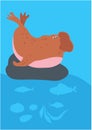Vector greeting card cartoon fish on blue background Royalty Free Stock Photo