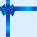 Vector Greeting Card Design with blue Bow and ribbon. Holiday background, invitation template. Royalty Free Stock Photo