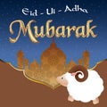 Vector greeting card design with cute Baby Sheep for Muslim Community, Festival of Sacrifice, Eid-Al-Adha Mubarak.