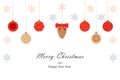 Vector Greeting card design Merry Christmas and Happy New Year. Template Vectors set with Christmas toys red and gold balls and Royalty Free Stock Photo