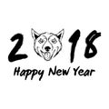 Vector greeting card design template with calligraphy for 2018 New Year of the Dog. Black number 2018 hand drawn Royalty Free Stock Photo