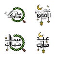 Happy Eid Mubarak Vector Design Illustration of 4 Hand Written Decorative Messages on White background Royalty Free Stock Photo