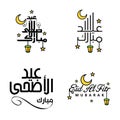 Set of 4 Vectors Eid Mubarak Happy Eid for You In Arabic Calligraphy Style Curly Script with Stars Lamp moon Royalty Free Stock Photo