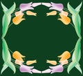 Vector greeting card with floral frame  of delicate tulips bunches Royalty Free Stock Photo
