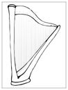 Vector greeting card with harp. Linear hand drawn illustration