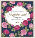 Vector greeting card with red and pink roses in vintage style Royalty Free Stock Photo