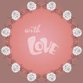 Vector greeting card with round floral frame and inscription Be Mine inside. Soft trendy color. Vintage style.