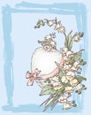 Vector greeting card with sketch easter egg and bouquet lilies-of-the-valley