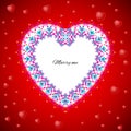 Vector greeting card template to valentine`s day. Congratulation`s backgrounds with romantic pattern, heart, text and ethnic decor Royalty Free Stock Photo