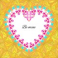 Vector greeting card template to valentine`s day. Congratulation`s backgrounds with romantic pattern, heart, text and ethnic decor Royalty Free Stock Photo