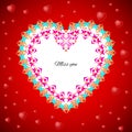 Vector greeting card template to valentine`s day. Congratulation`s backgrounds with romantic pattern, heart, text and ethnic decor Royalty Free Stock Photo