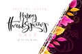 Vector greeting thanksgiving sale promotion banner with hand lettering label - happy thanksgiving - with bright autumn