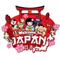 Greeting welcome to japan with cute style cartoon Royalty Free Stock Photo