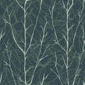 Vector grey branches leaves dark seamless pattern Royalty Free Stock Photo
