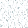 Vector grey branches leaves white seamless pattern Royalty Free Stock Photo