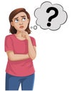 Woman Thinking With Question Mark Thought Bubble. Royalty Free Stock Photo