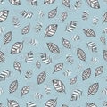 Vector grey leafs on blue seamless pattern print background. Royalty Free Stock Photo