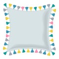 Vector Grey Pillow Decorated With Colorful Decorative Tassels. Editable Template Design.