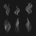 Vector grey realistic smoke on black transparent background