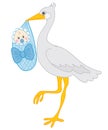 Vector Stork With Baby Boy