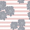 Vector grey succulent flower striped background seamless pattern print